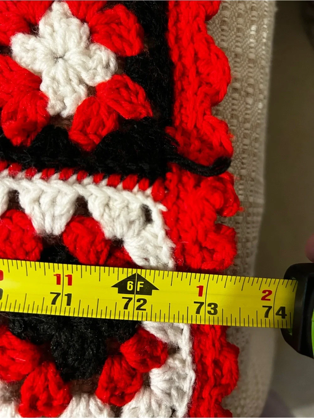 Handmade Crochet Granny Square Throw - Red, Black & White